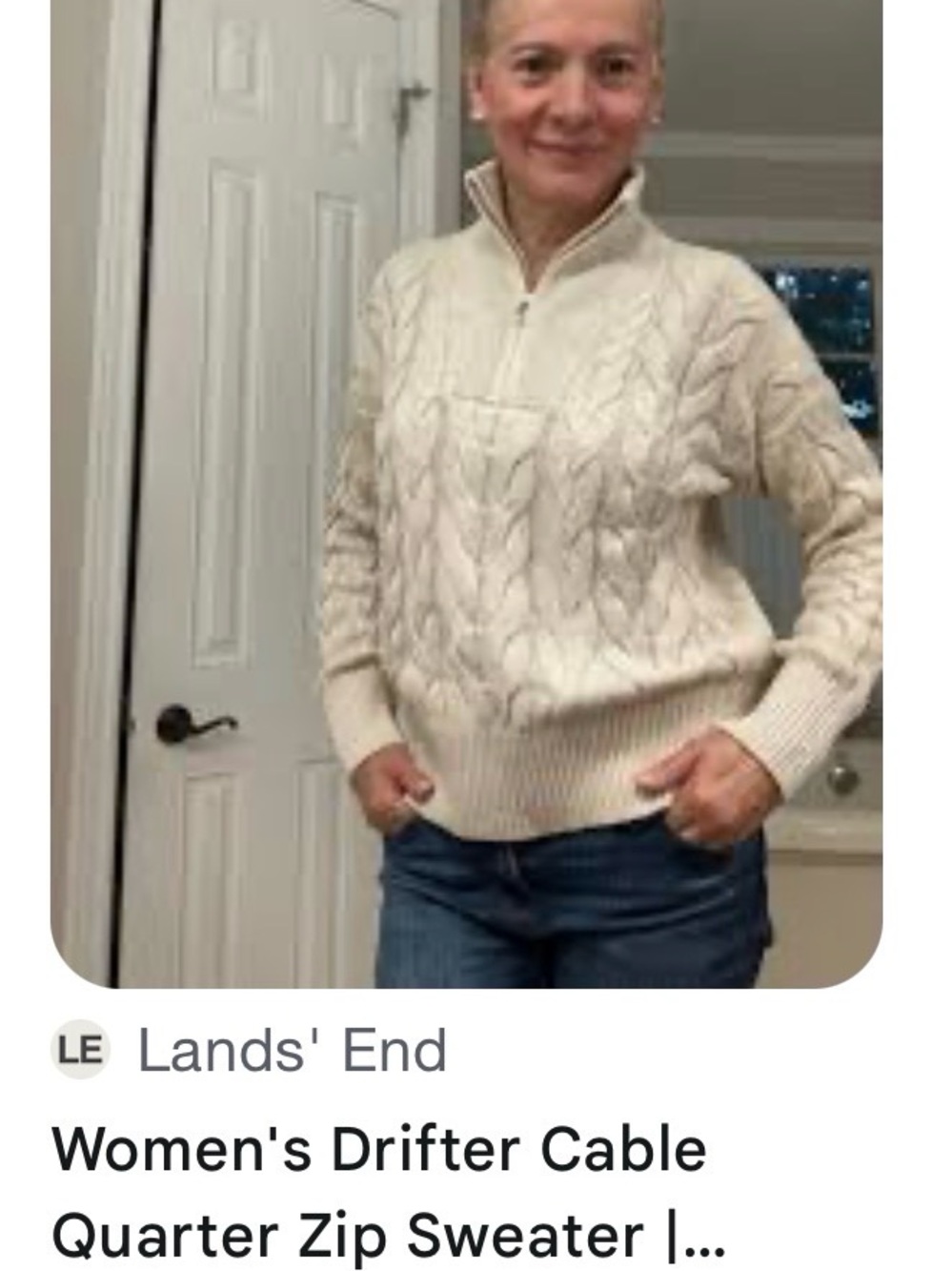 Lands' End Cream Cable-Knit Half-Zip Turtleneck Sweater